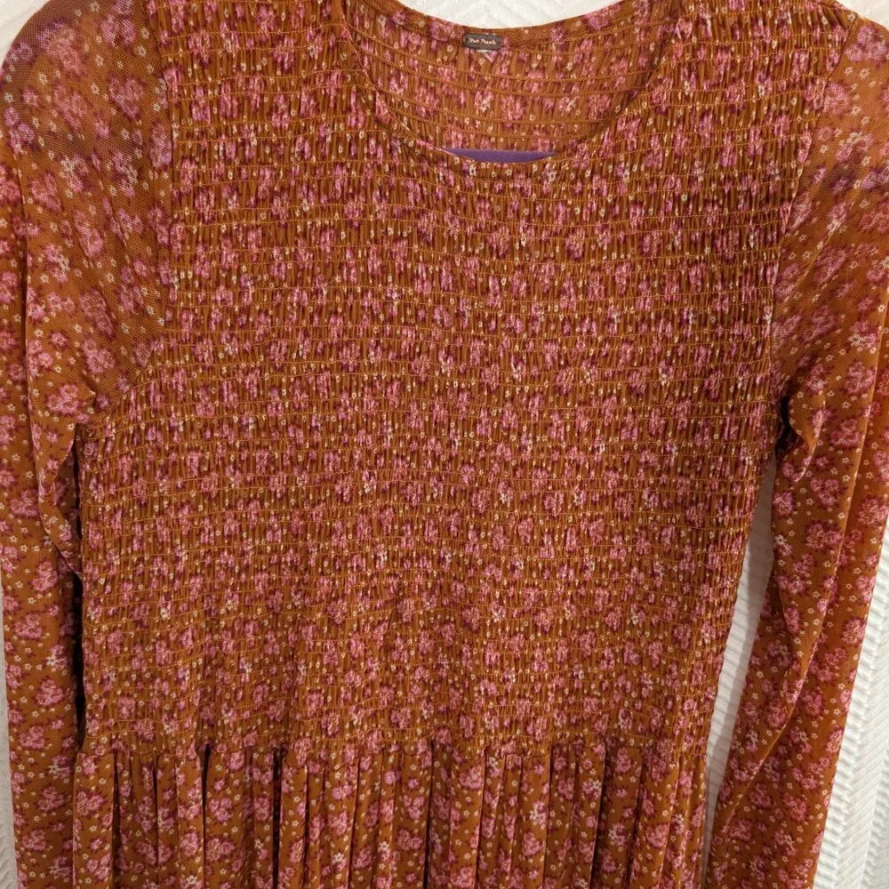 Free People Hello and Goodbye Midi Dress Floral Orange/Brown Est. Medium Boho - Picture 6 of 11